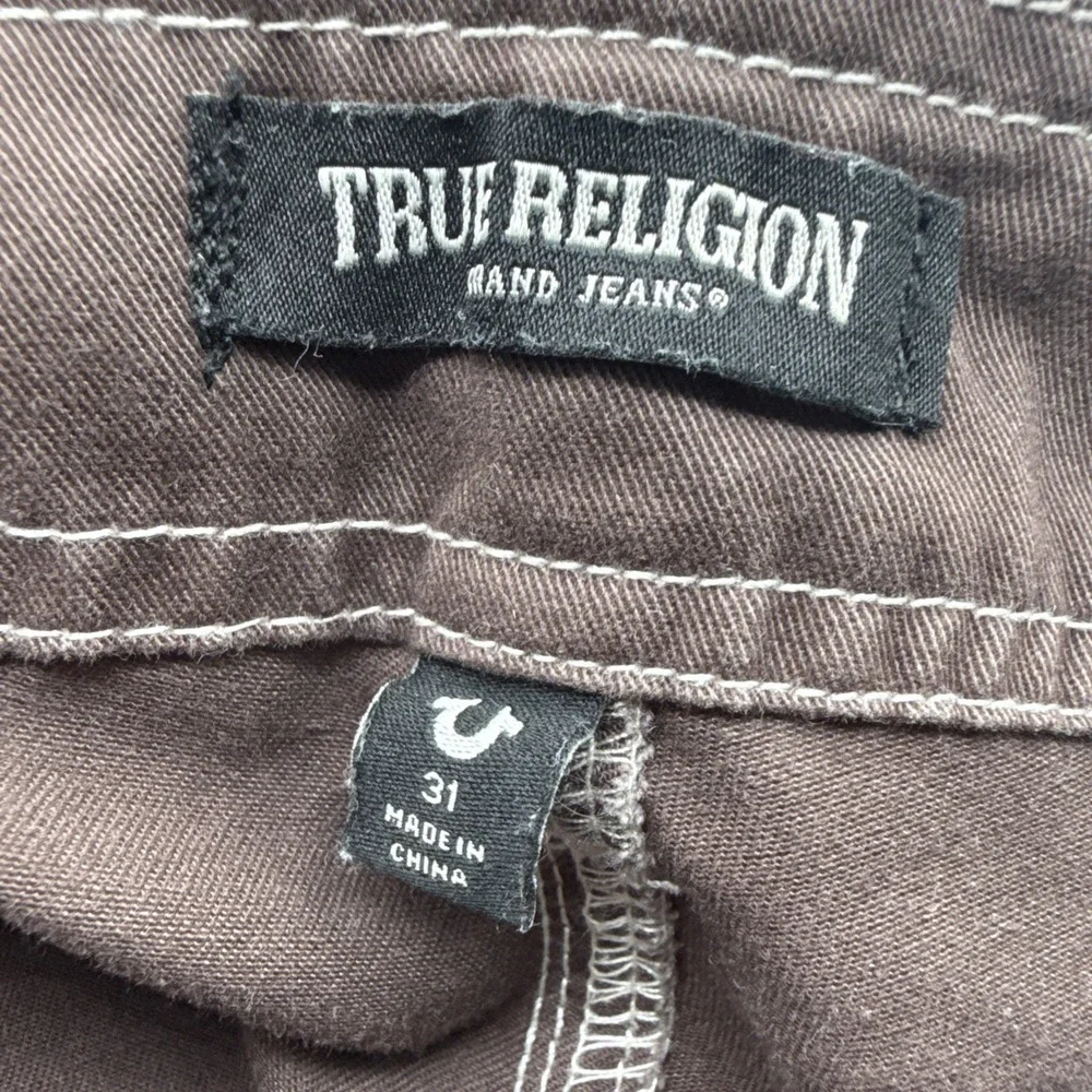 True Religion Baggy Cargo Pants 31 Brown Contrast Stitch Horseshoe Y2K Hip Hop
